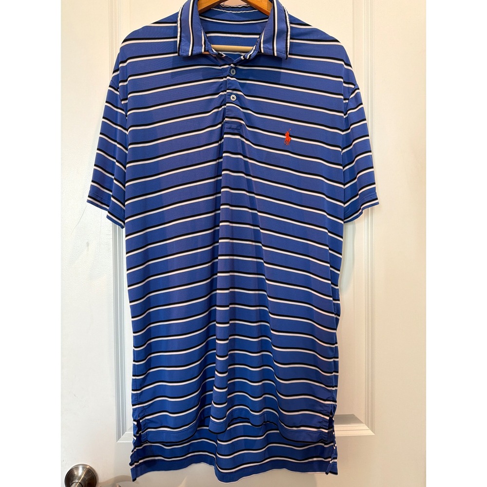 Polo Ralph Lauren Performance Shirt Mens XL Blue Striped Short Sleeve Golf Polo
